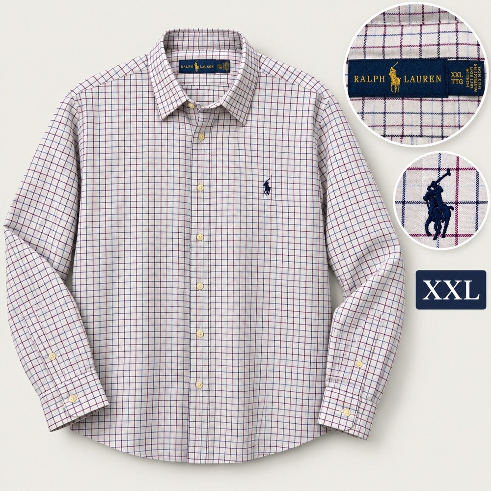 Ralph Lauren Mens XXL Long Sleeve Tattersall Check Button Down Shirt White Multi